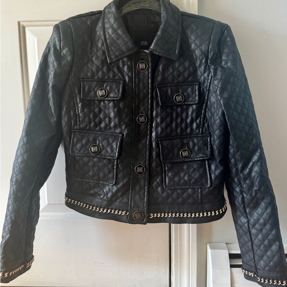 River Island Black Quilted Faux Leather Jacket